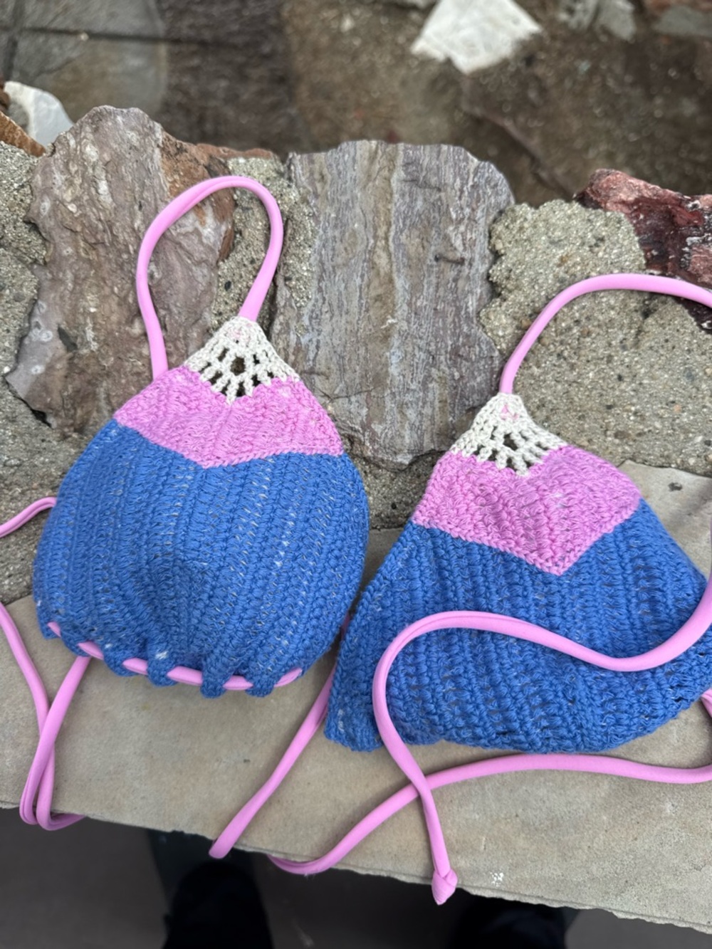 Victoria Secret Crochet Bikini Top in Blue and Pink size S